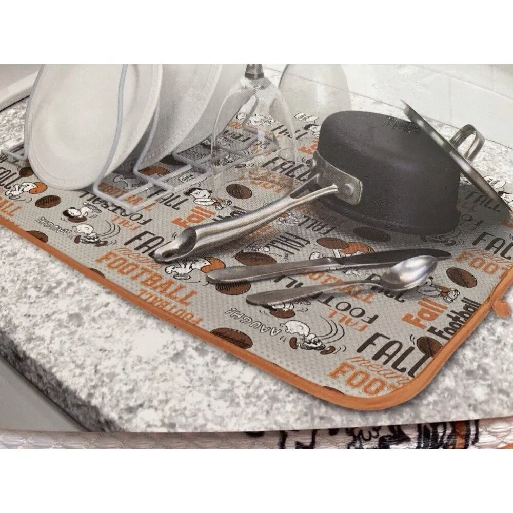 2‎ Pack Snoopy Peanuts Football Autumn Leaves Fall Dish Drying Mats 16 X 18” NEW
